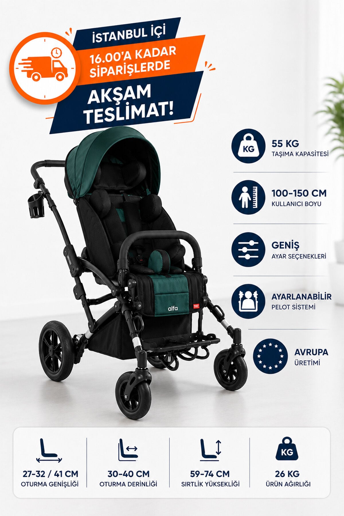 Mywam Alfa Engelli Çocuk Puseti | Avrupa Üretimi, Hafif, Katlanabilir ve Pozisyonlandırma Destekli Model