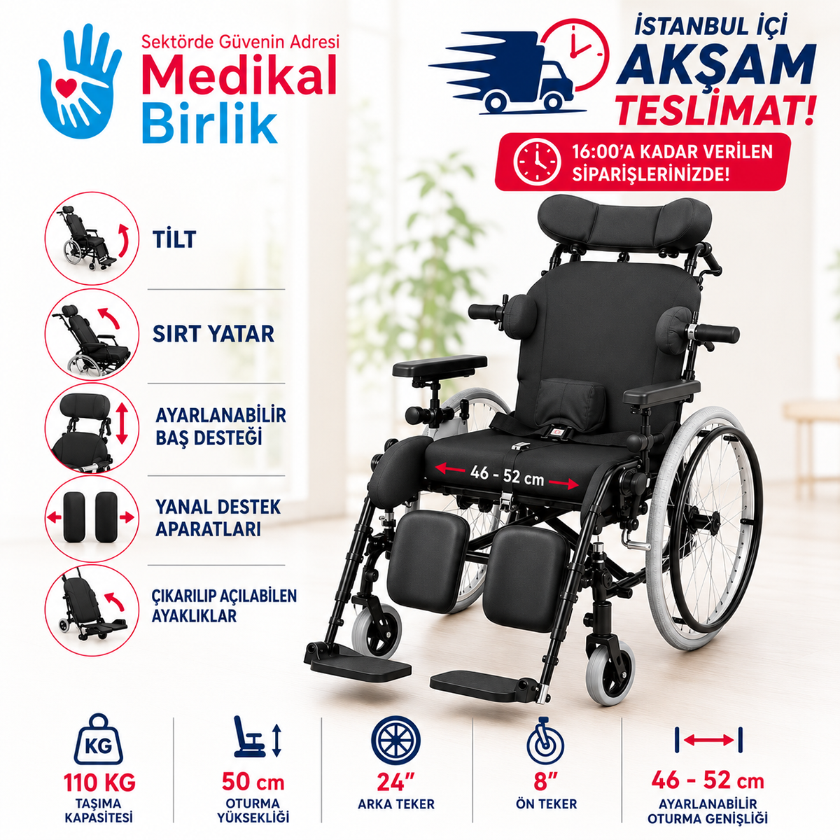 P130 Yetişkin Multifonksiyonel Tekerlekli Sandalye | Yüksek Konfor, Ayarlanabilir Pozisyon ve Çok Amaçlı Kullanım