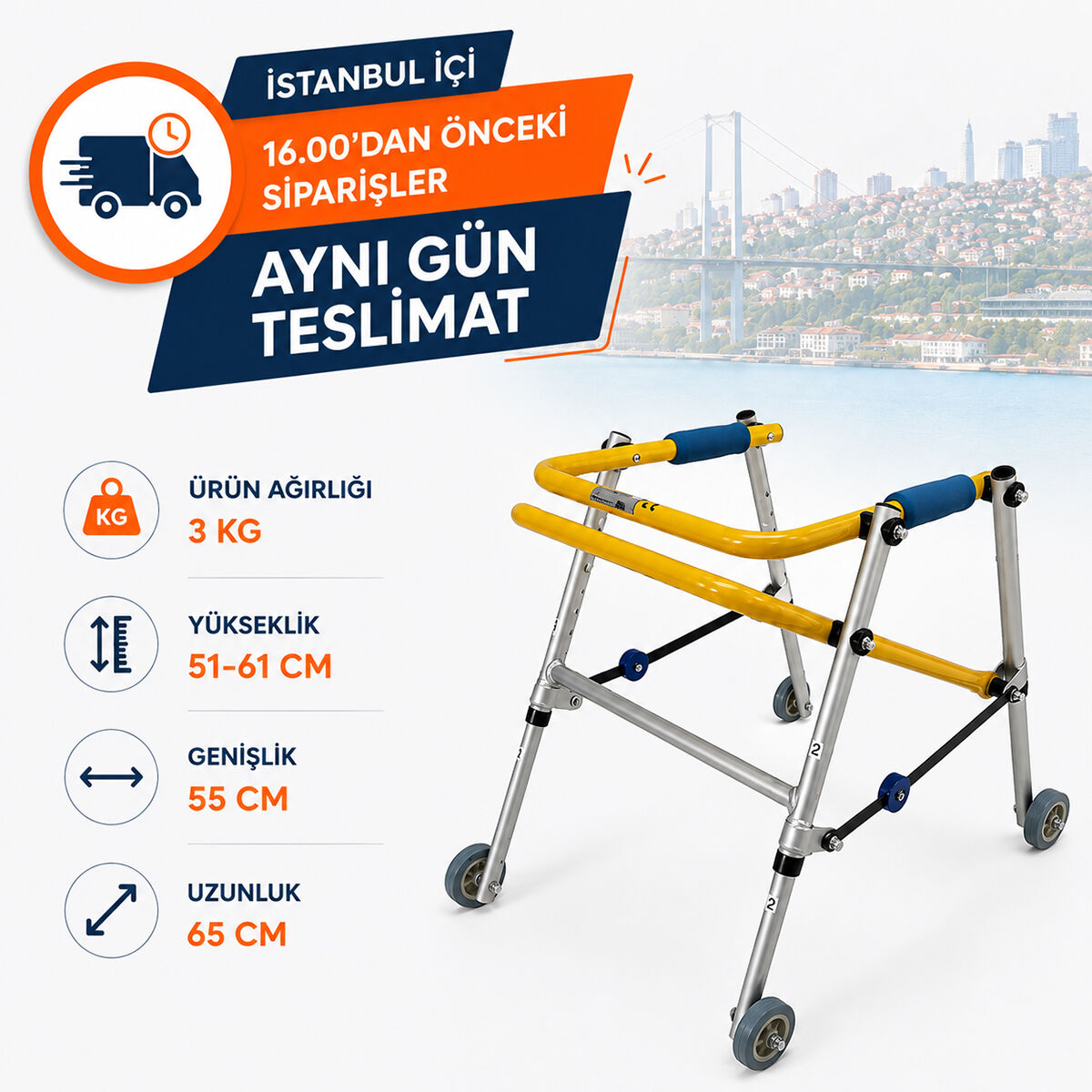 P556 Alüminyum Ters Walker | Katlanabilir, Döner Gövdeli ve Hafif Ters Yürüteç
