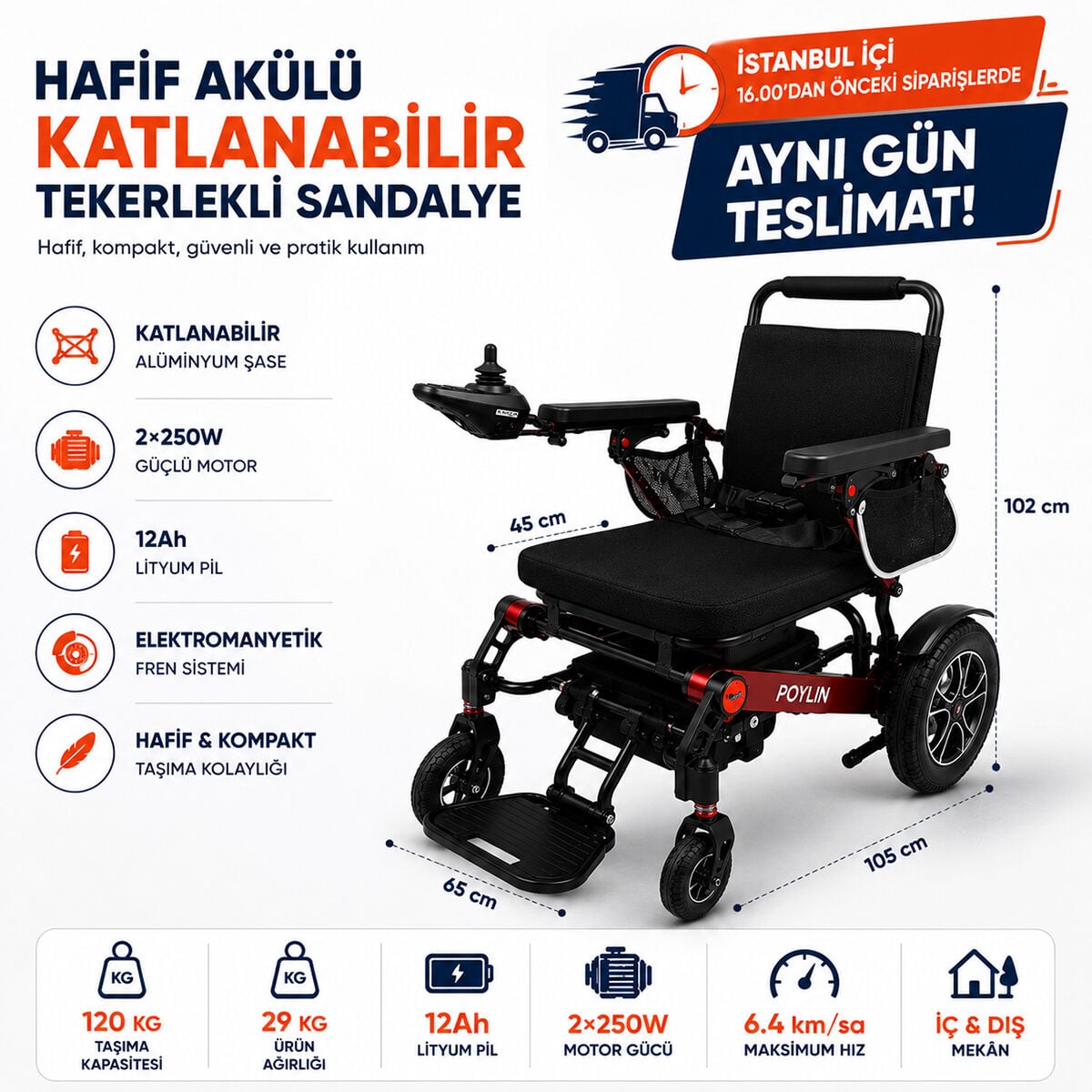 P206S Ultra Hafif Katlanabilir Akülü Sandalye