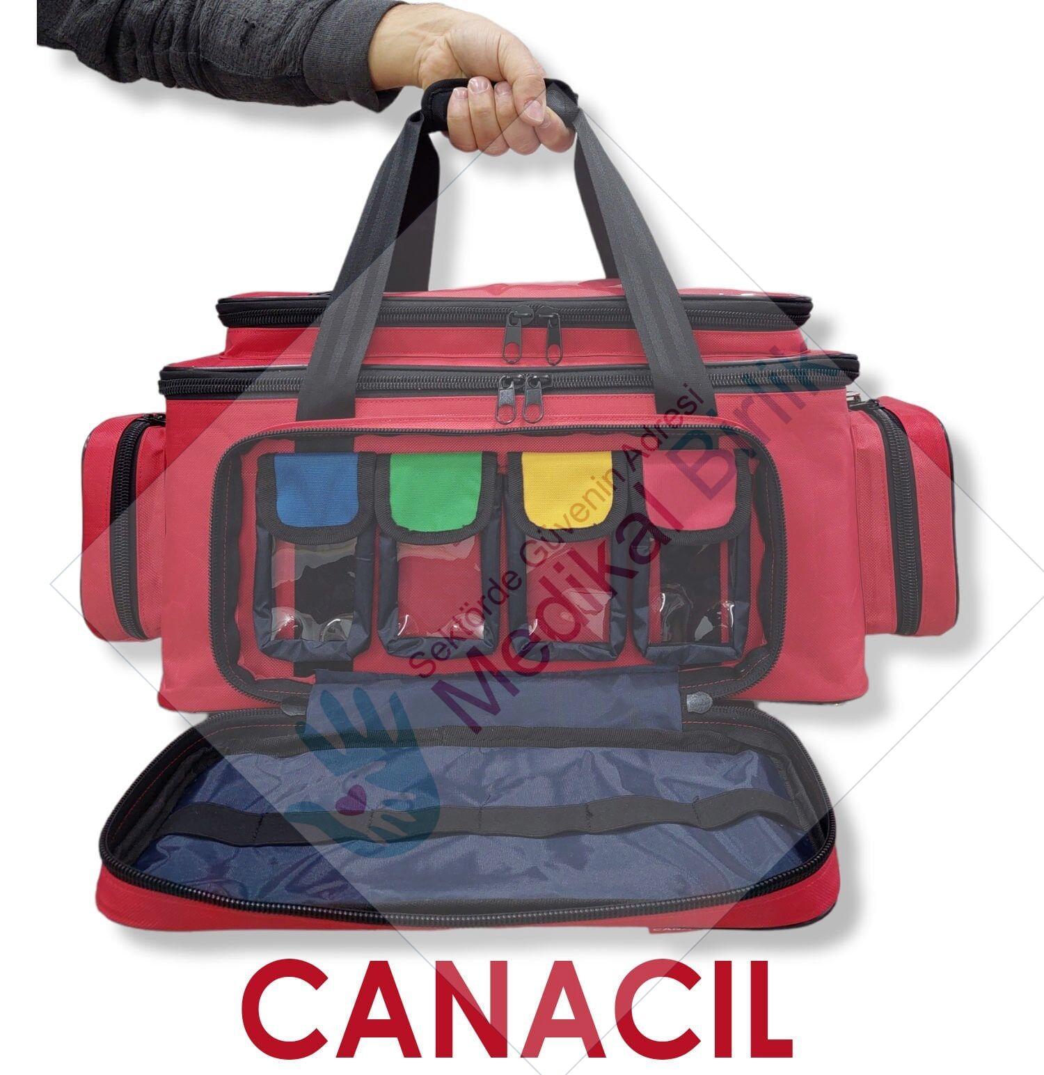 Canacil Travma Çantası TK6521 Kırmızı Profesyonel Acil Müdahale Çantası 63CM