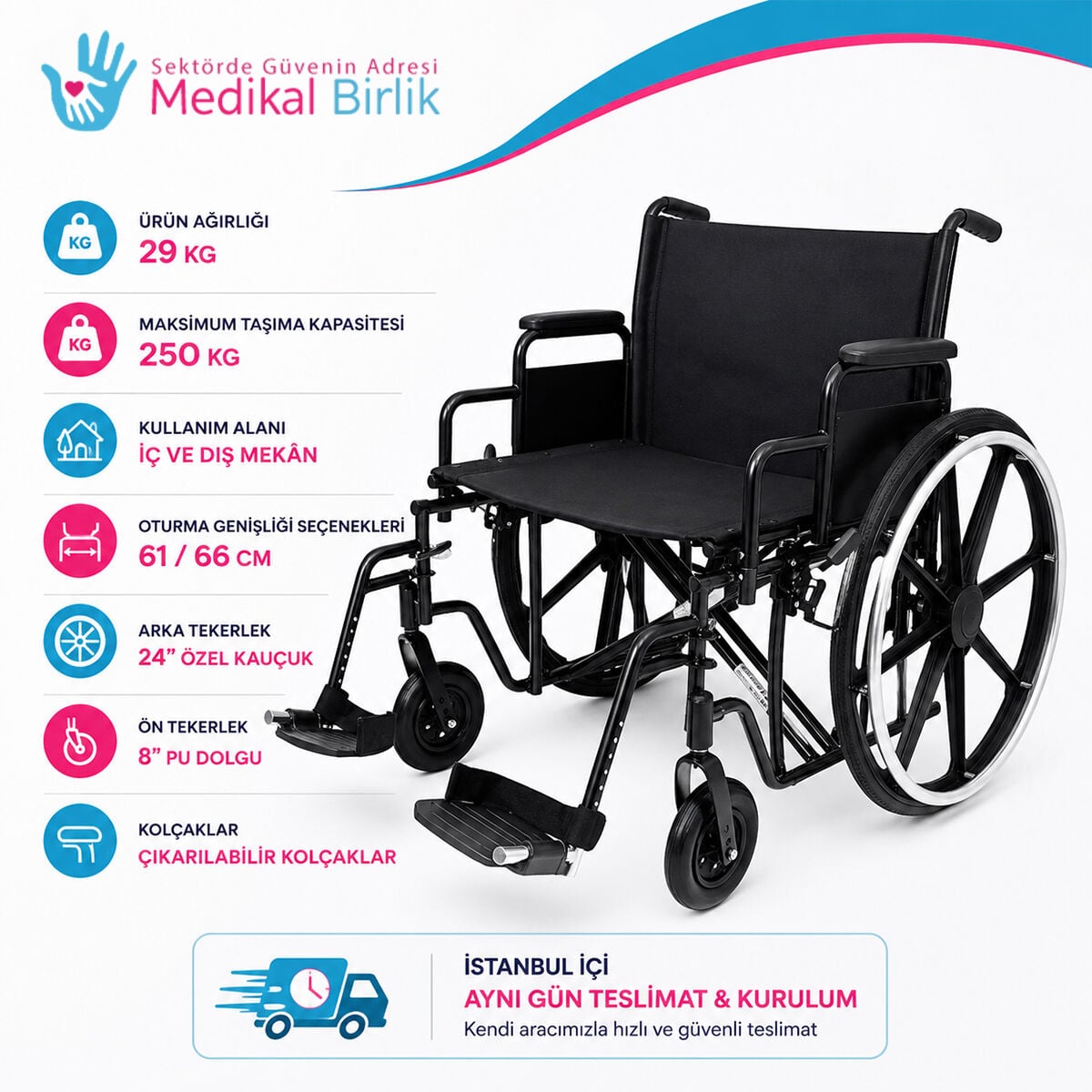 P114 XXL Size Bariatrik Tekerlekli Sandalye | 61 cm Oturma Genişliğine Sahip Güçlü ve Dayanıklı Model