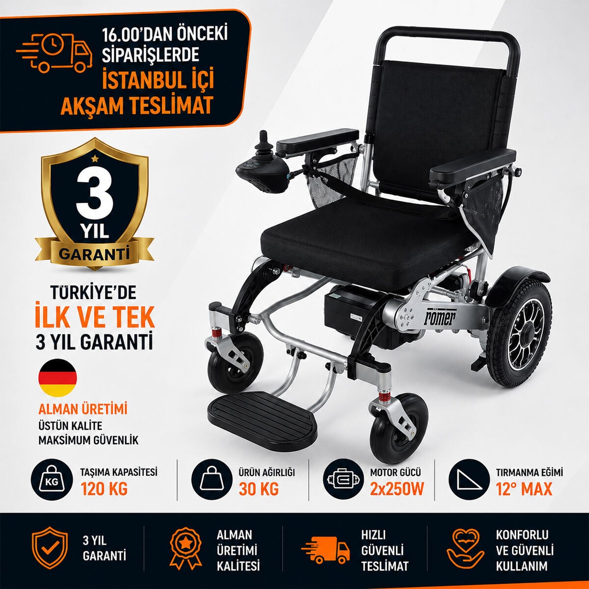 Römer R113 Uzaktan Kumandalı Akülü Tekerlekli Sandalye