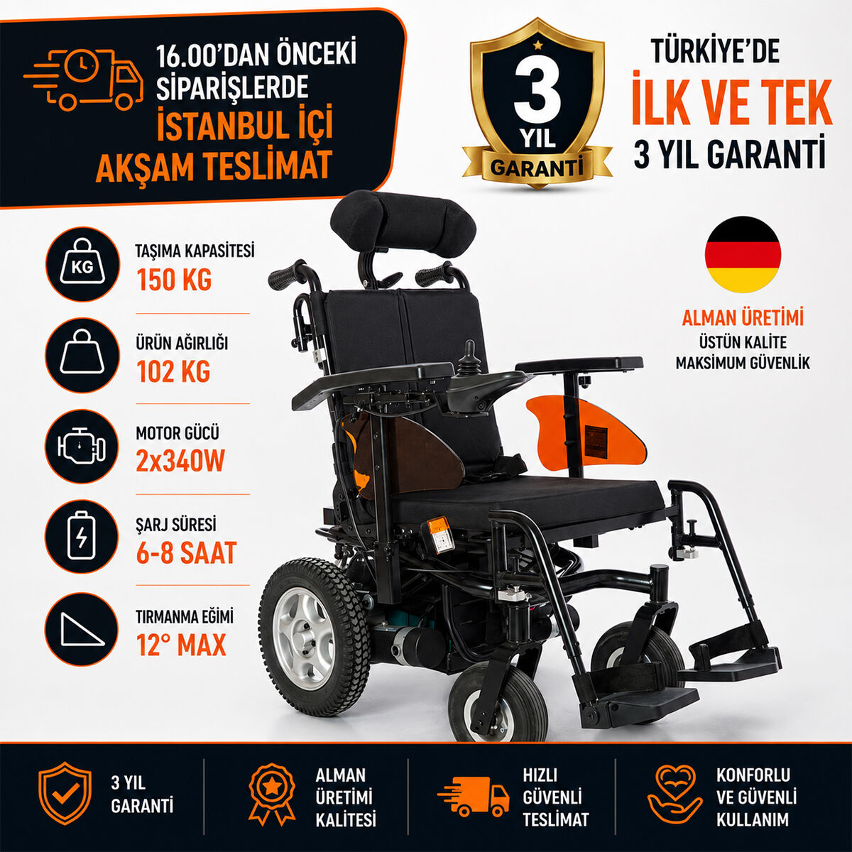 Römer R120 Orange Multifonksiyonel Akülü Tekerlekli Sandalye