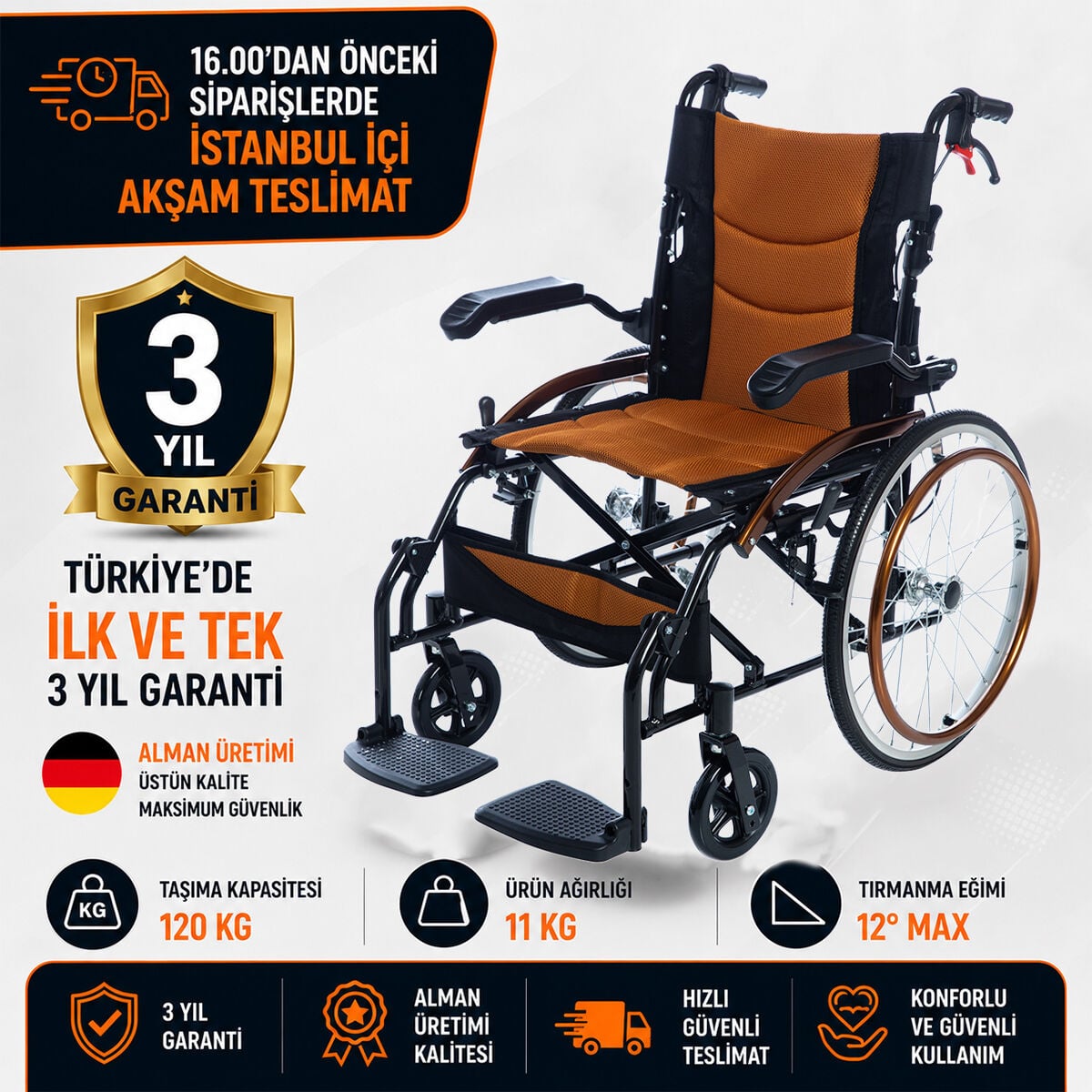 Römer R211 Kahverengi Hafif Manuel Tekerlekli Sandalye
