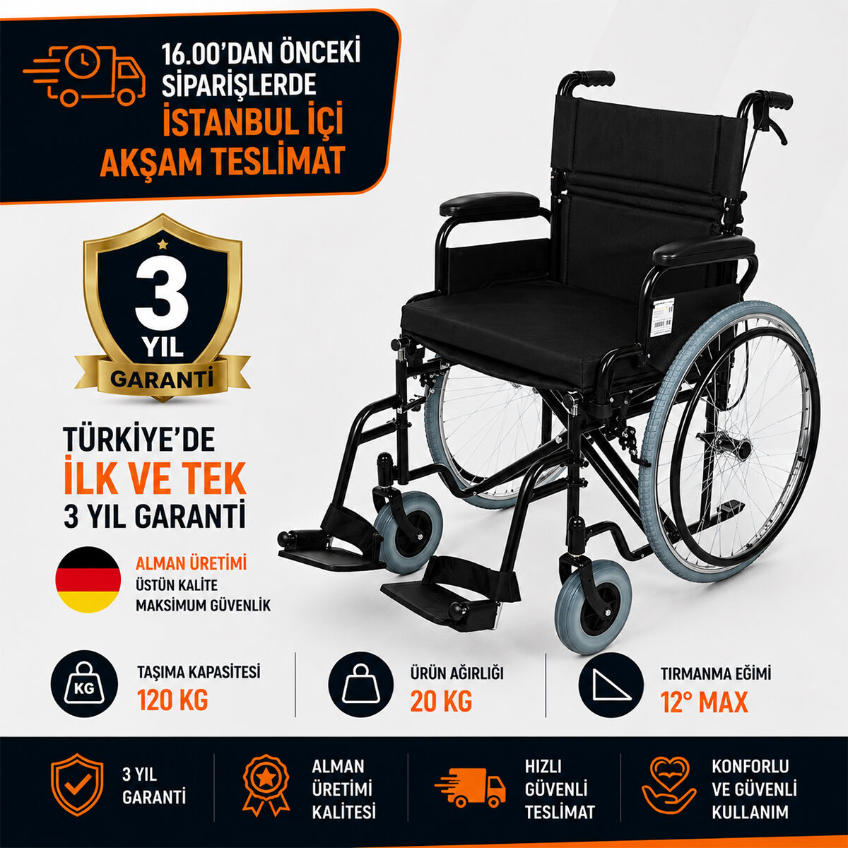 Römer R221 45 cm Özellikli Manuel Tekerlekli Sandalye