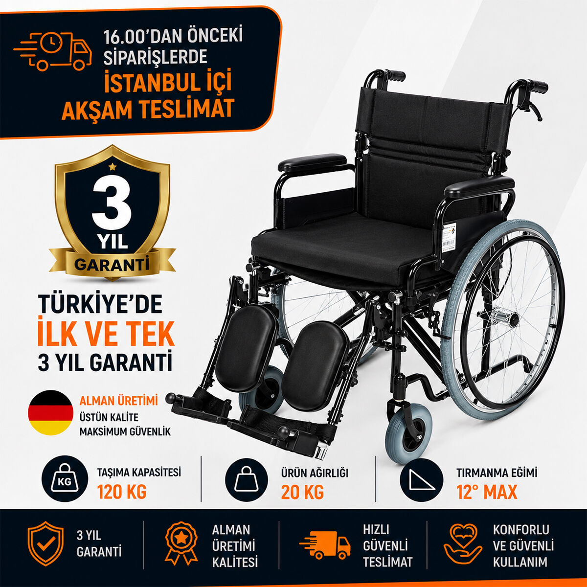 Römer R221B 45 cm Baldır Destekli Manuel Tekerlekli Sandalye