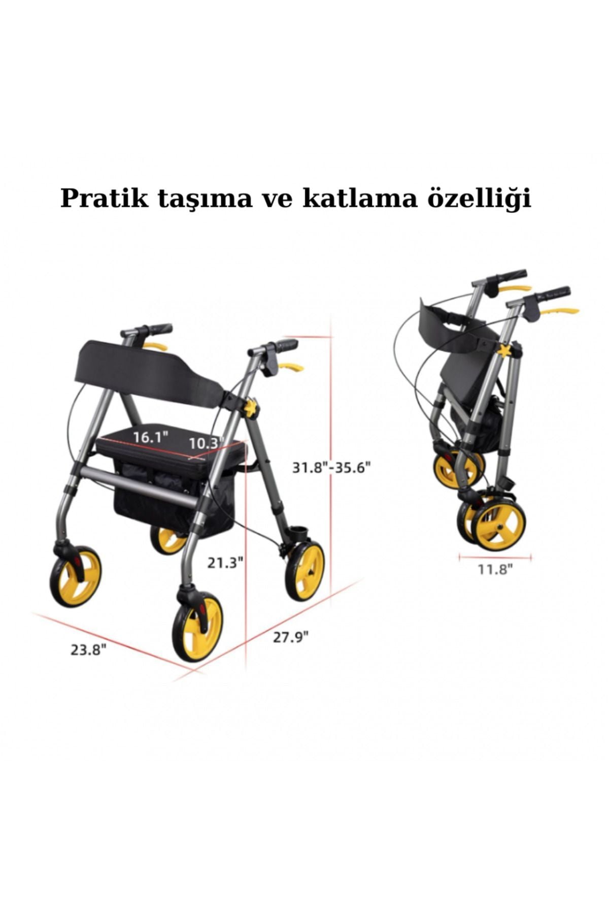 Poylin P581 Ekonomik Rollatör Tekerlekli Yürüme Desteği Yürüteç Rollatör Yaşlı Yürümeye Destek Araç Aparat