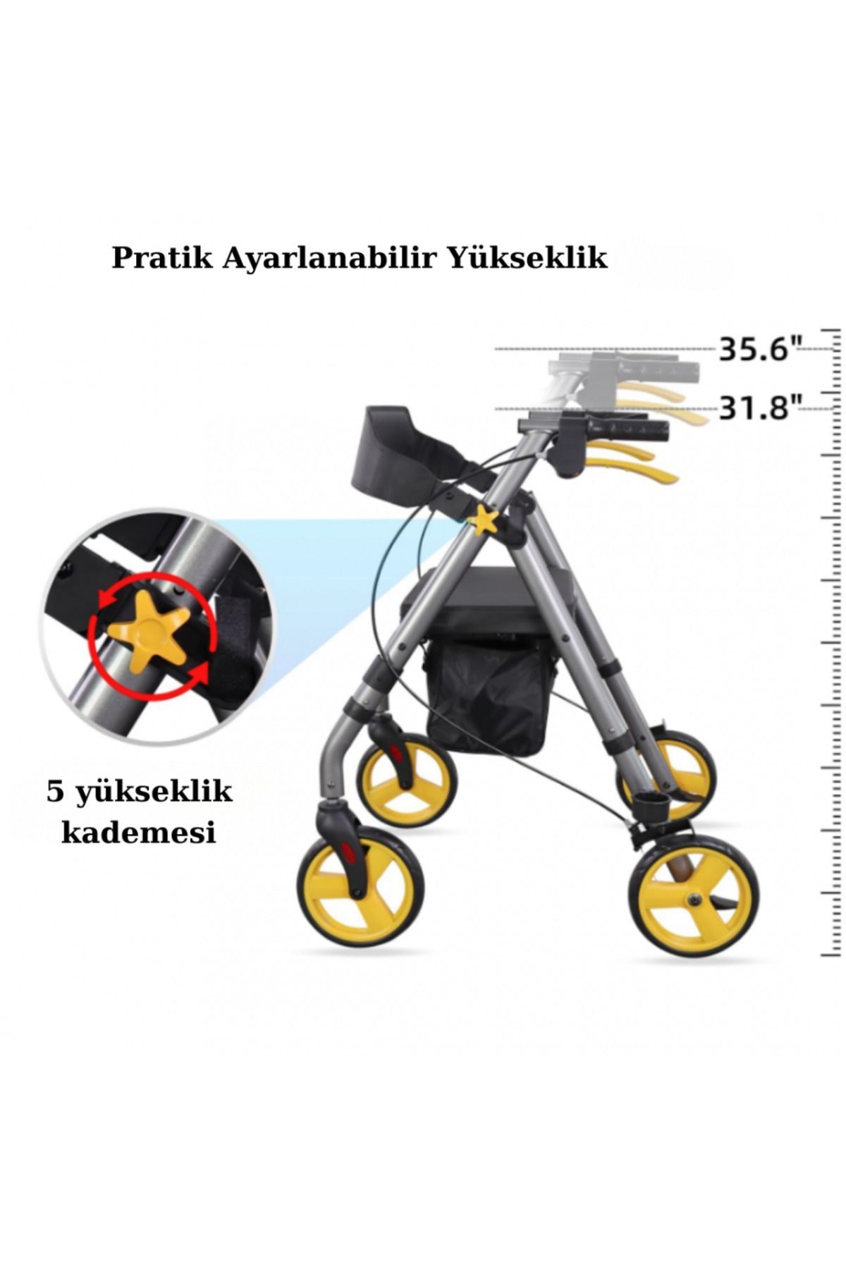 Poylin P581 Ekonomik Rollatör Tekerlekli Yürüme Desteği Yürüteç Rollatör Yaşlı Yürümeye Destek Araç Aparat
