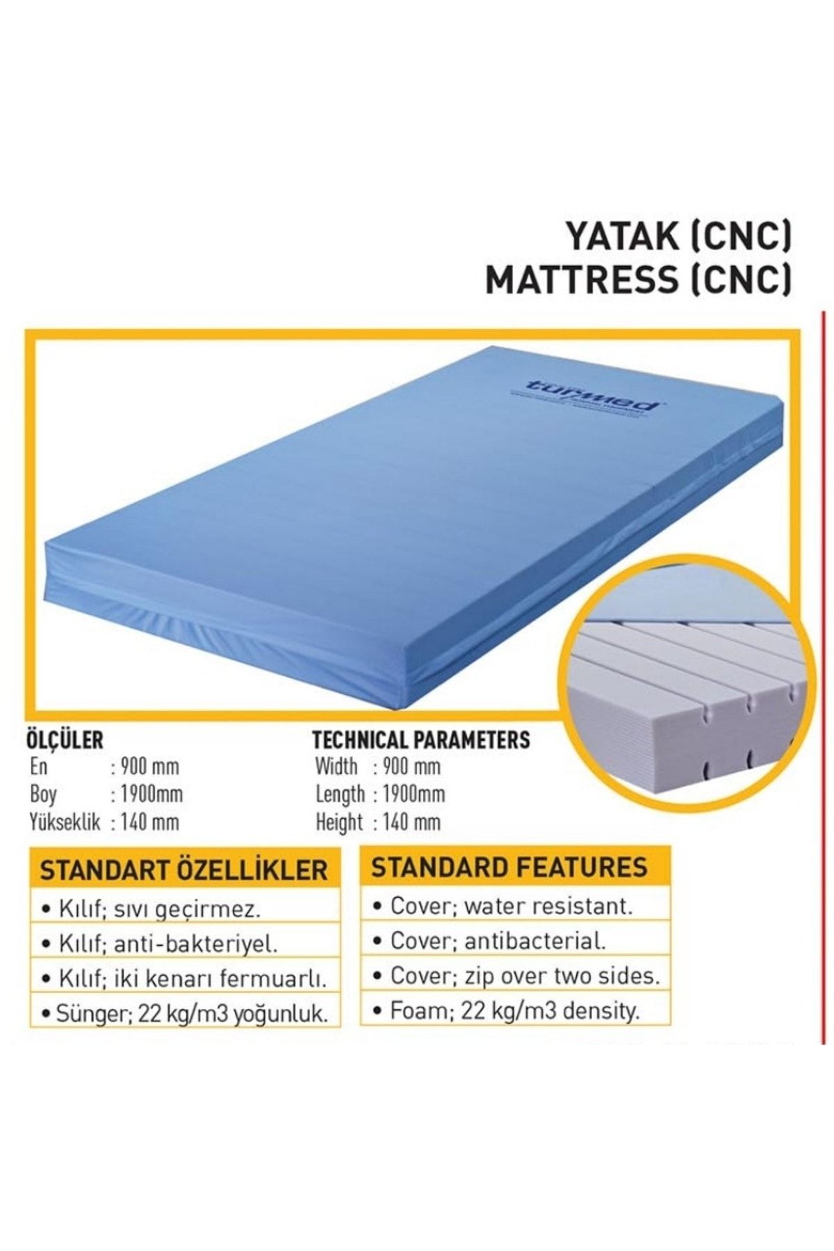 (CNC) Hasta Yatağı 90x190x14 cm hasta döşeği lazer kesim yatak