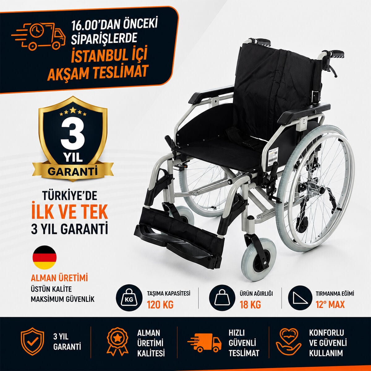 Römer R225 51 cm 6 Tekerli Lüks Alüminyum Manuel Tekerlekli Sandalye