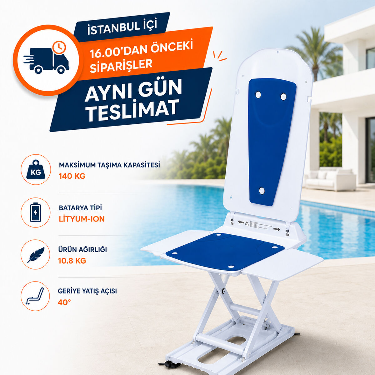 DIETZ KANJO Eco Banyo Asansörü | Almanya Menşeili, Lityum Bataryalı ve Geriye Yatabilen Güvenli Küvet Asansörü