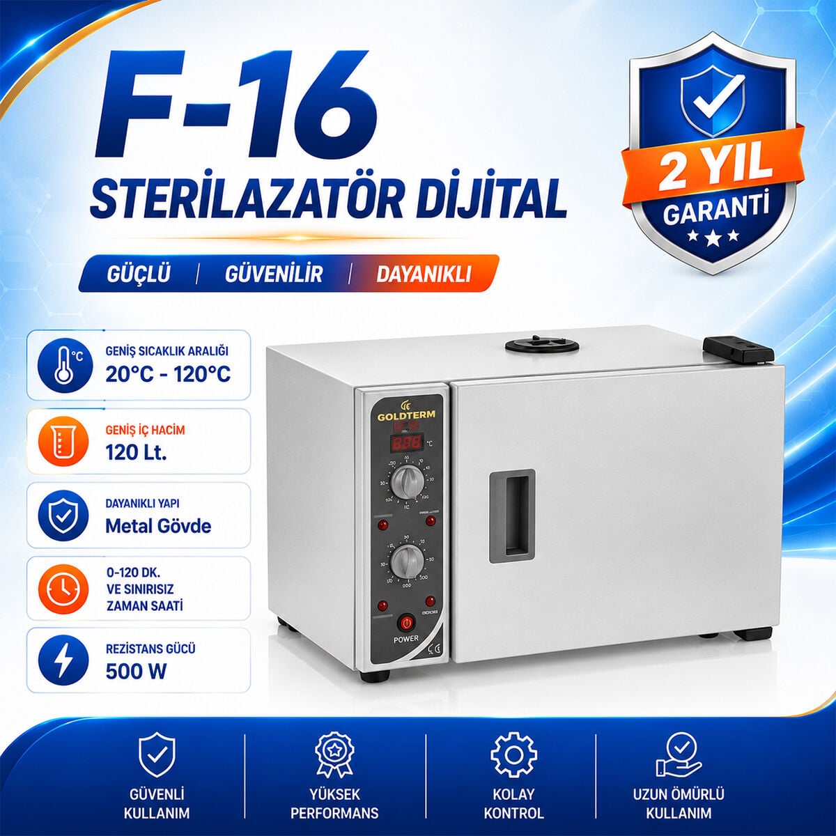 F-16 Dijital Sterilizatör | 16 Litre Dijital Kuru Hava Sterilizatörü, Kuaför, Güzellik Merkezi ve Klinik Kullanımına Uygun