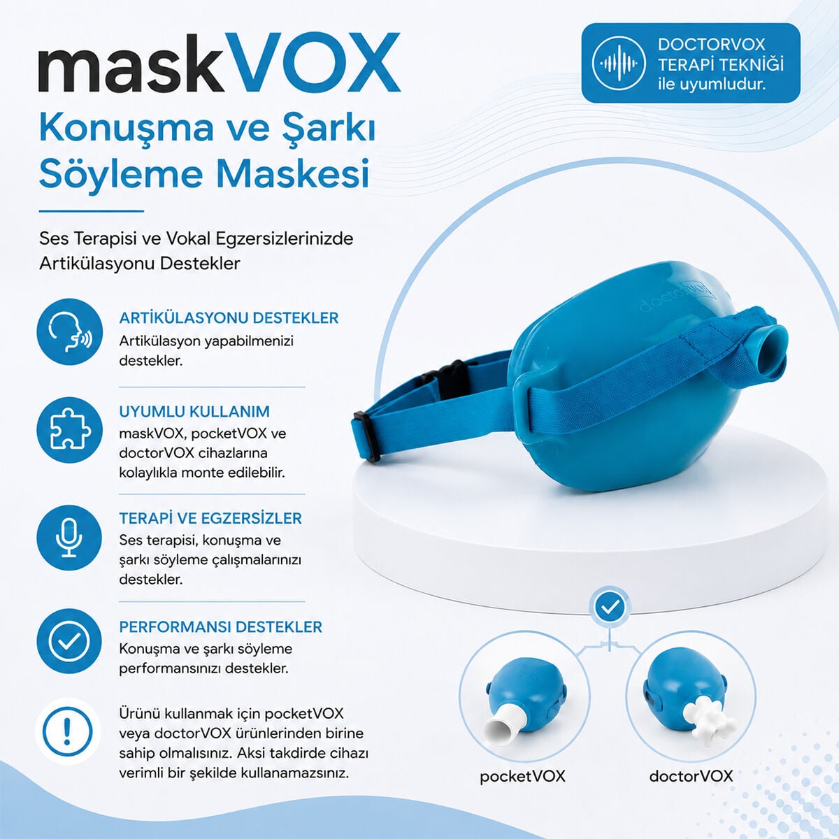 Ses Terapisi ve Vokal Egzersiz Maskesi | maskVOX Konuşma ve Şarkı Söyleme Maskesi Turkuaz