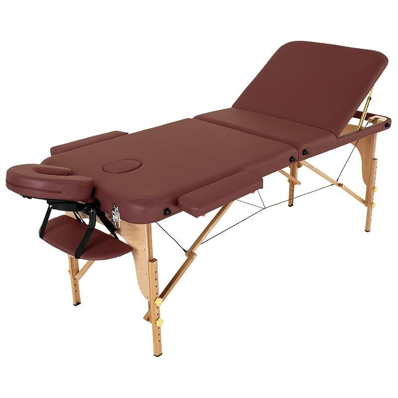 Ahşap 3 Parça Katlanabilir Masaj Masası Bordo | Portatif Çantalı Masaj ve Tedavi Masası 250 Kg