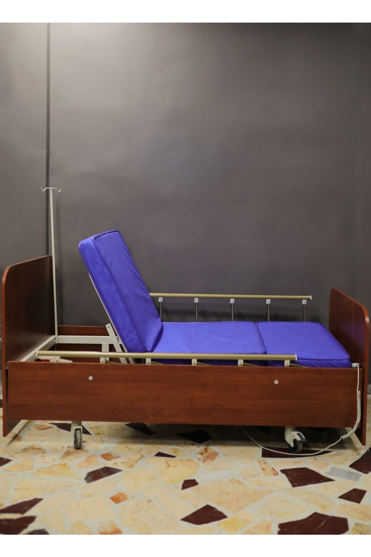 2 Motorlu Ahşap Hasta Yatağı | Elektrikli Ahşap Hasta Karyolası 90x190 cm