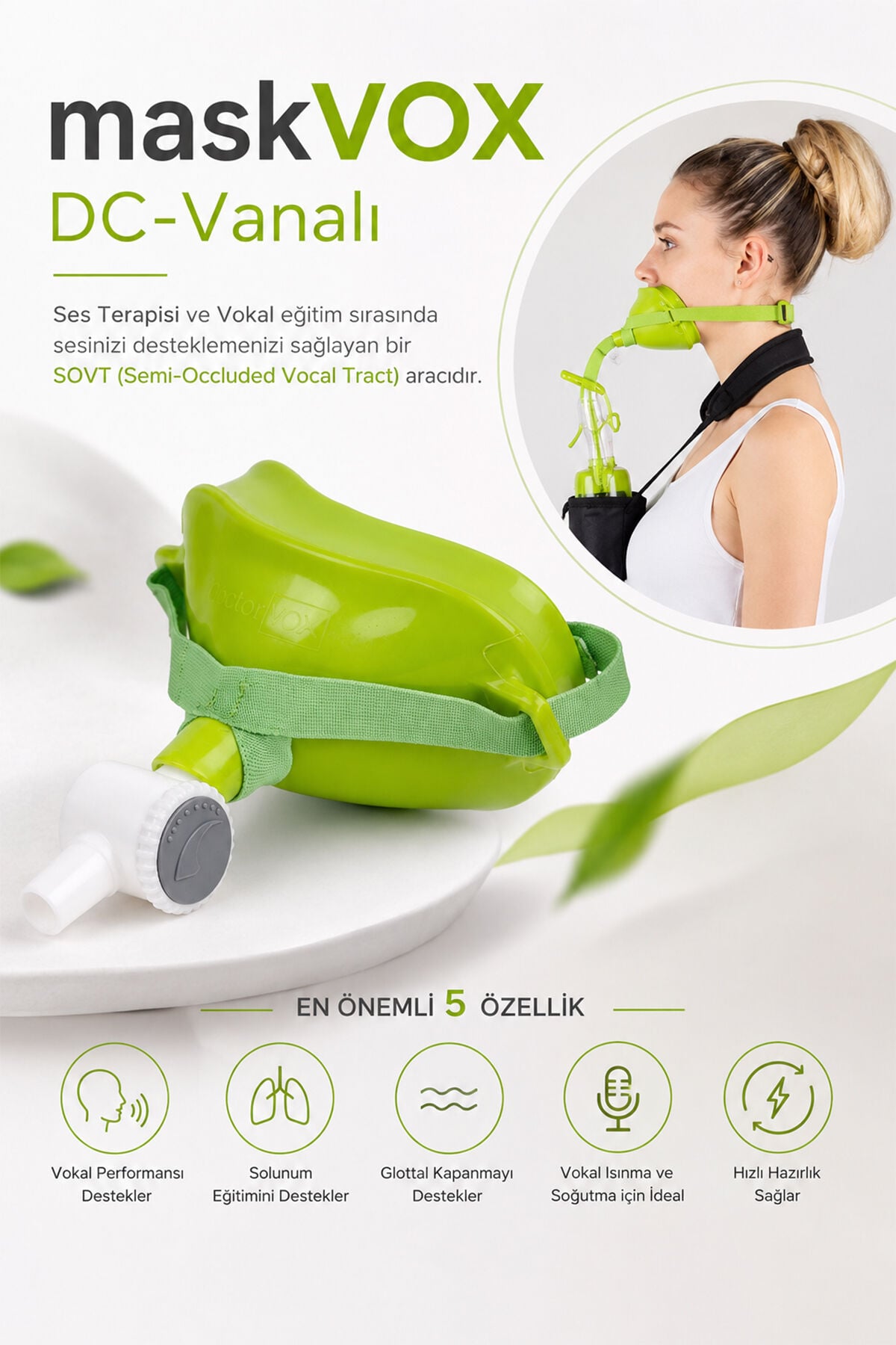 doctorVOX Aparatı Vanalı maskVOX | Ses Terapisi ve Vokal Eğitim Maskesi