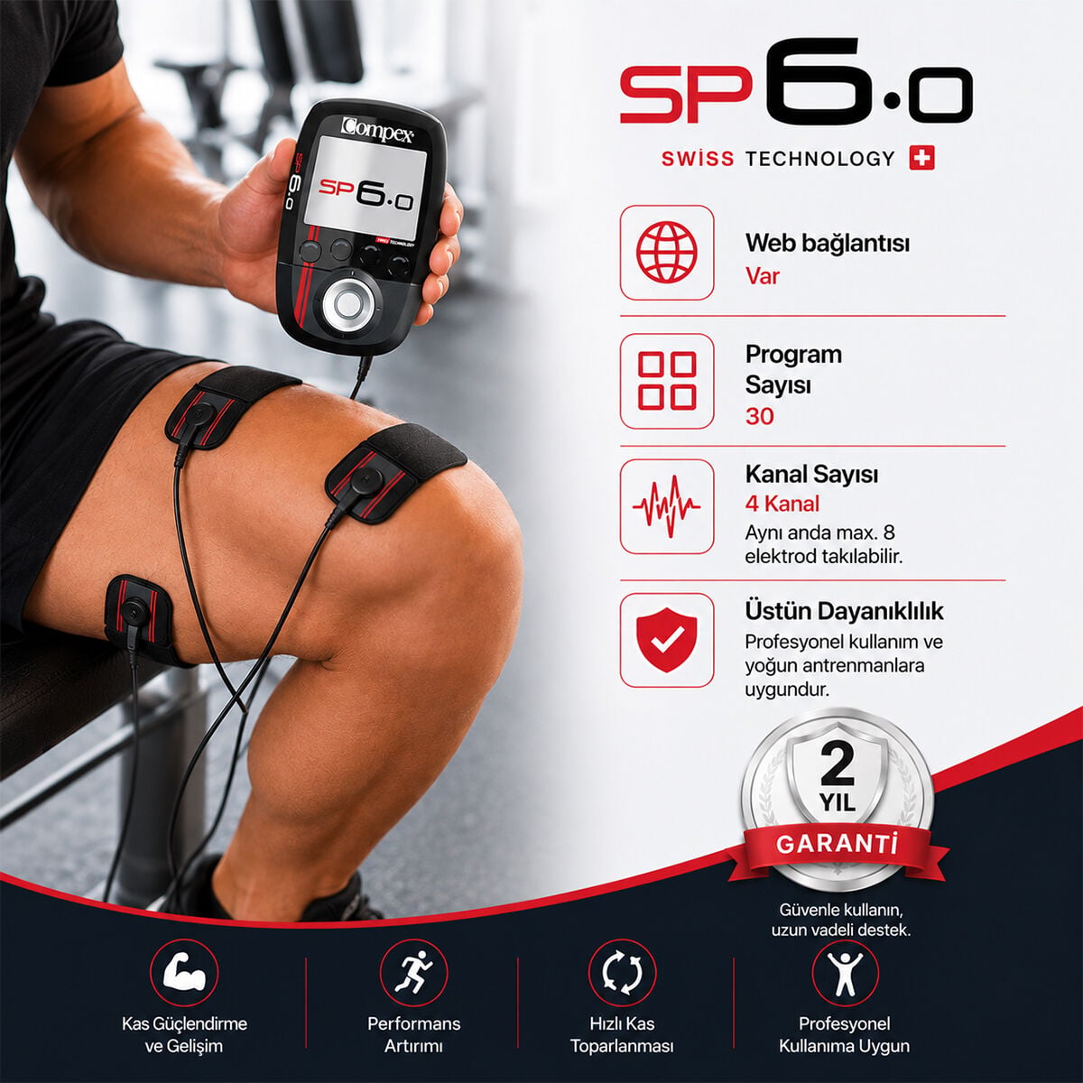 Compex SP 6.0 Wireless Profesyonel Kas Geliştirme ve Elektrostimülasyon Cihazı | TENS & EMS | 30 Programlı