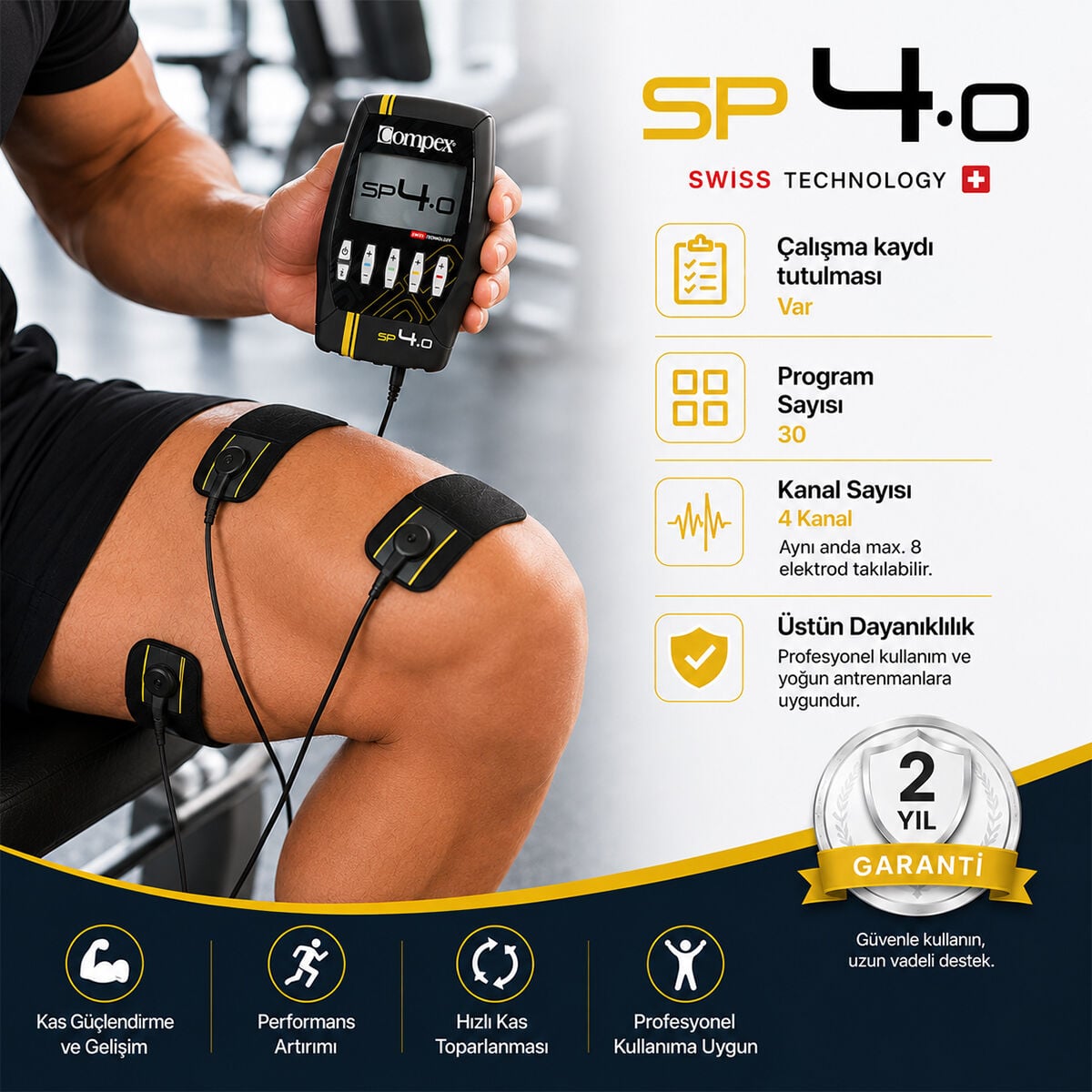 Compex SP 4.0 Kas Geliştirme ve Rehabilitasyon Cihazı | TENS & EMS | 30 Programlı 4 Kanallı