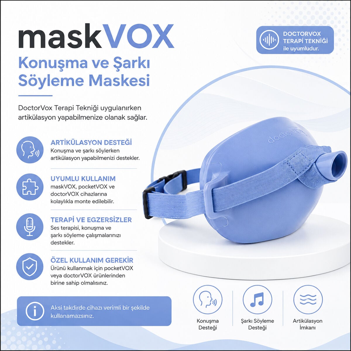 maskVOX Konuşma ve Şarkı Söyleme Maskesi Mor | Ses Terapisi ve Vokal Egzersiz Maskesi