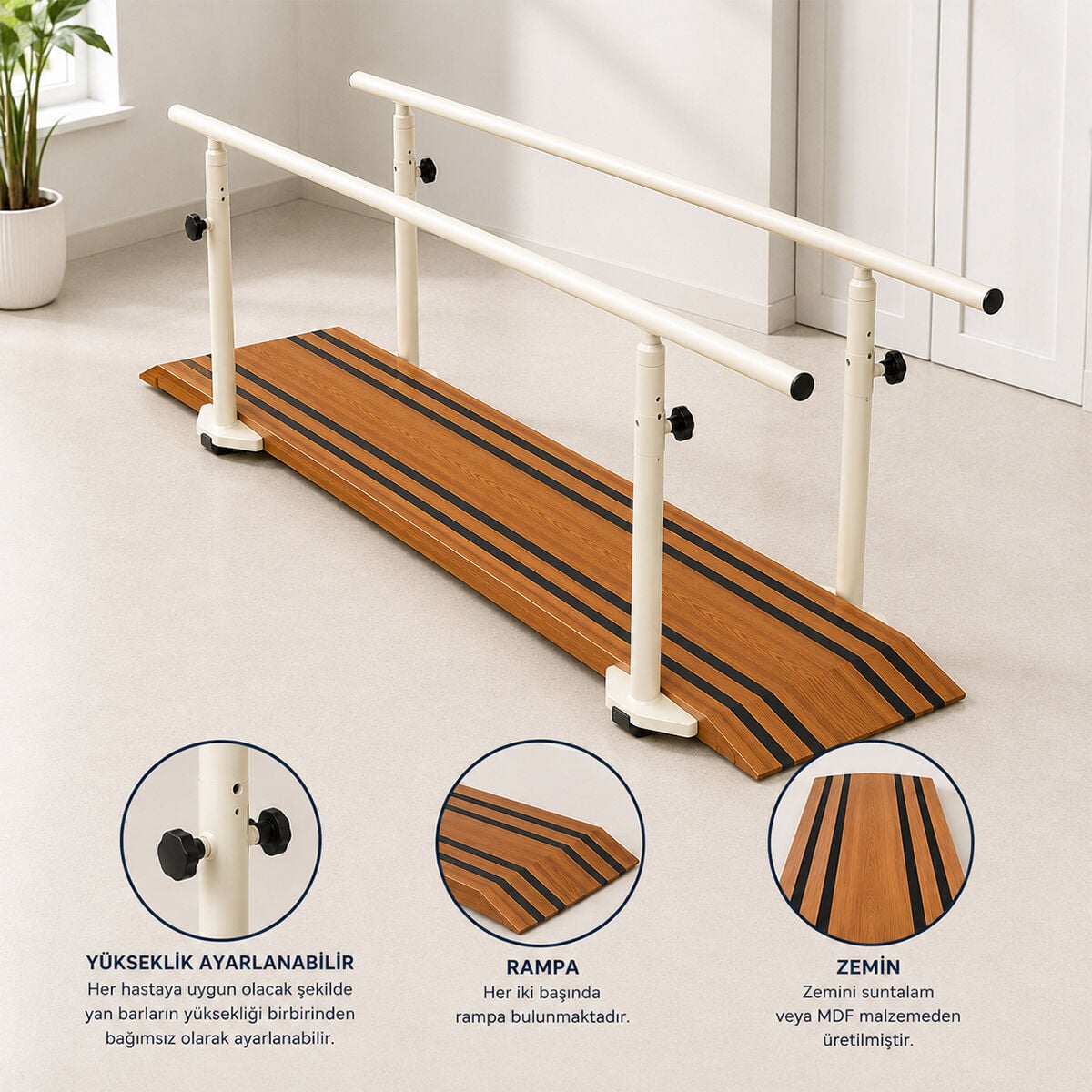 TK-501  Paralel Bar | Ayarlanabilir Yürüme Rehabilitasyon Barı 2,5 metre uzunluk