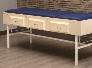 Ayarlanabilir Ahşap Çekmeceli Muayene Masası Beyaz METAL AYAKLI MUAYENE MASASI ÇEKMECELİİ