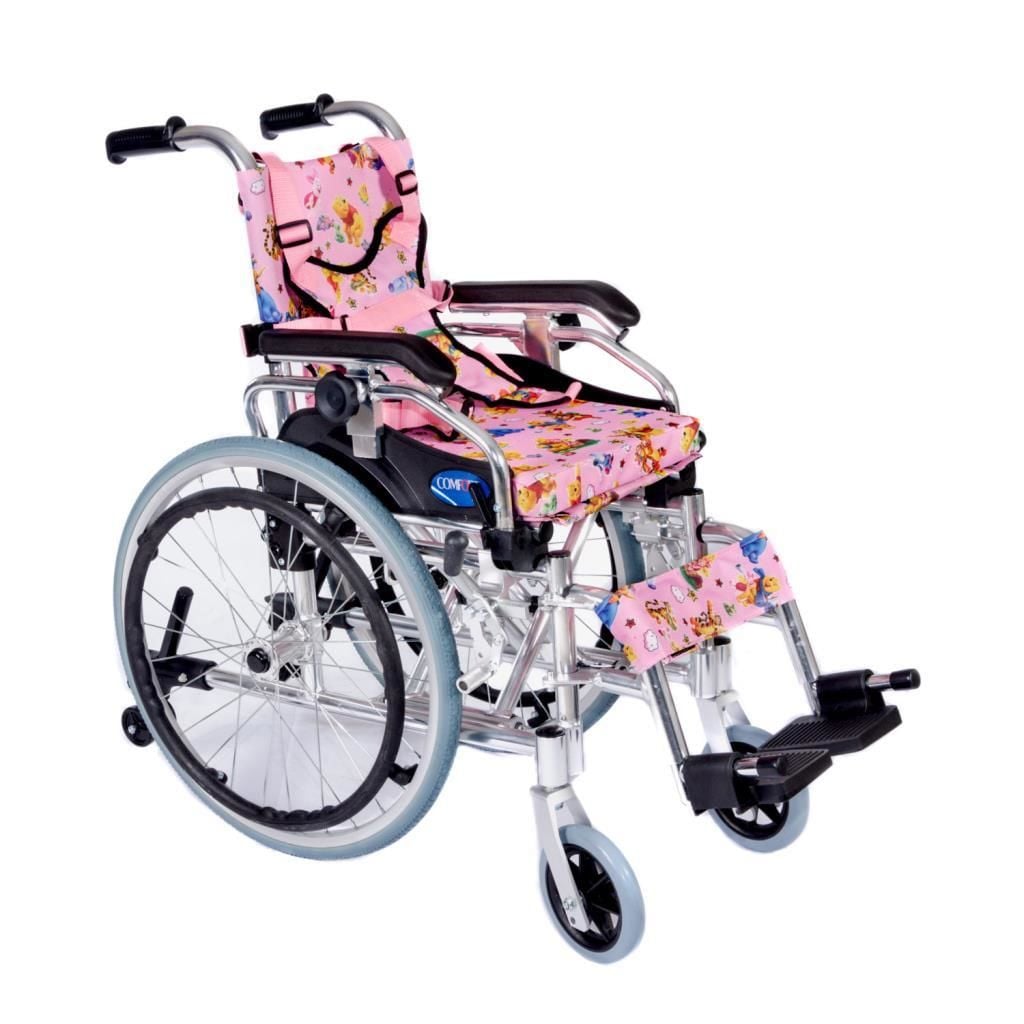 Comfort Plus KY980LQ-30 Pembe Pediatrik Tekerlekli Sandalye | Alüminyum, Katlanır, Göğüs Destekli