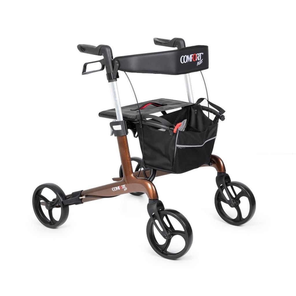 Comfort Plus Spırıt X4 Karbon Fiber Rolatör | 8 İnç Tekerlekli, Katlanır, Oturaklı Lüks Yürüteç Kahverengi