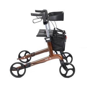 Comfort Plus Spırıt X4 Karbon Fiber Rolatör | 8 İnç Tekerlekli, Katlanır, Oturaklı Lüks Yürüteç Kahverengi