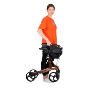 Comfort Plus Spırıt X4 Karbon Fiber Rolatör | 8 İnç Tekerlekli, Katlanır, Oturaklı Lüks Yürüteç Kahverengi