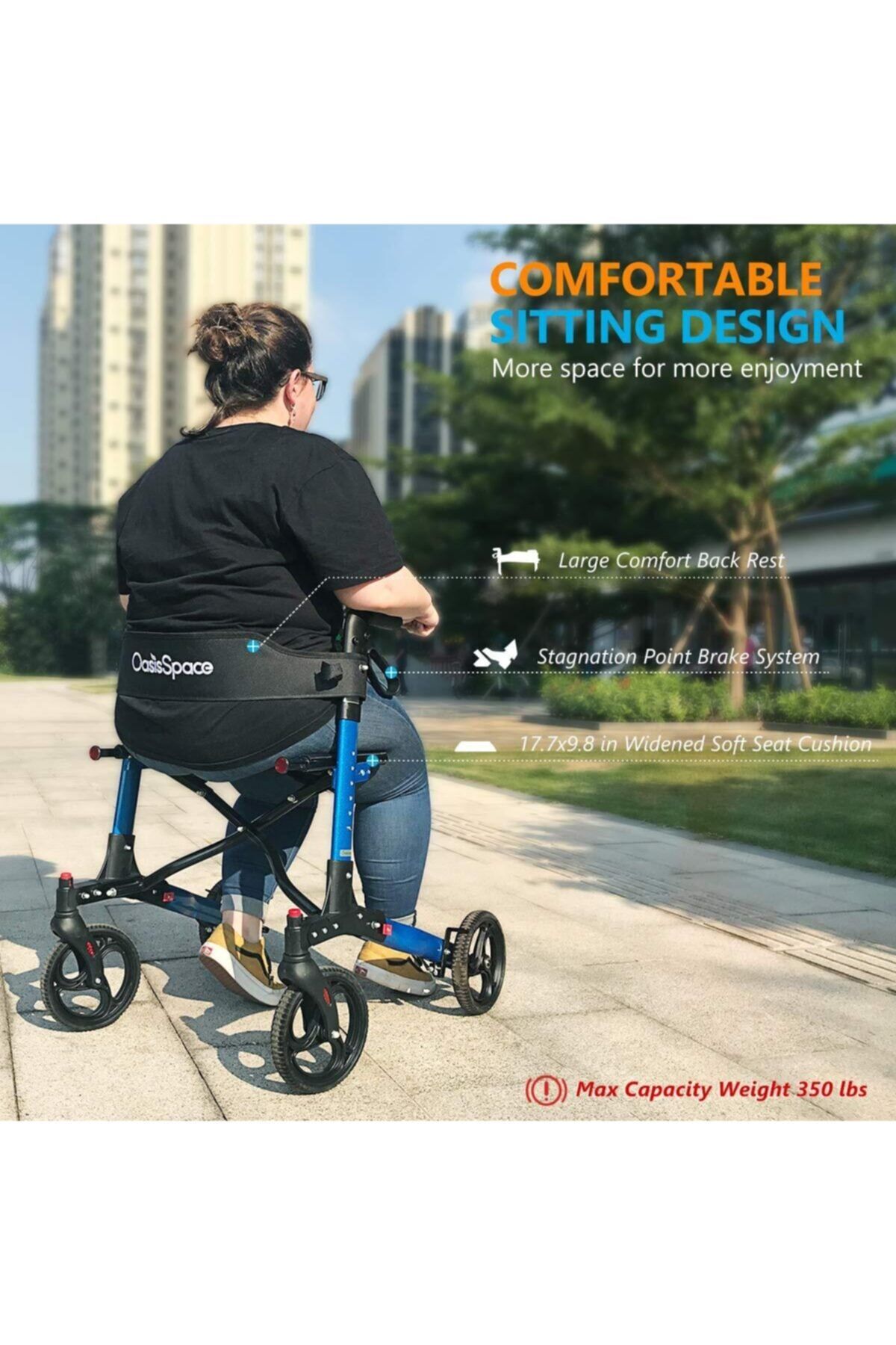 Walker Rollator alüminyum hafif seyahat kurtarıcı, yürüteç tam donanımlı, 3 kat katlanabilir, bagaj için, katlanabilir, seyahat ve uçuş için, yüksekliği ayarlanabilir, kayış, baston tutucu, yürüme