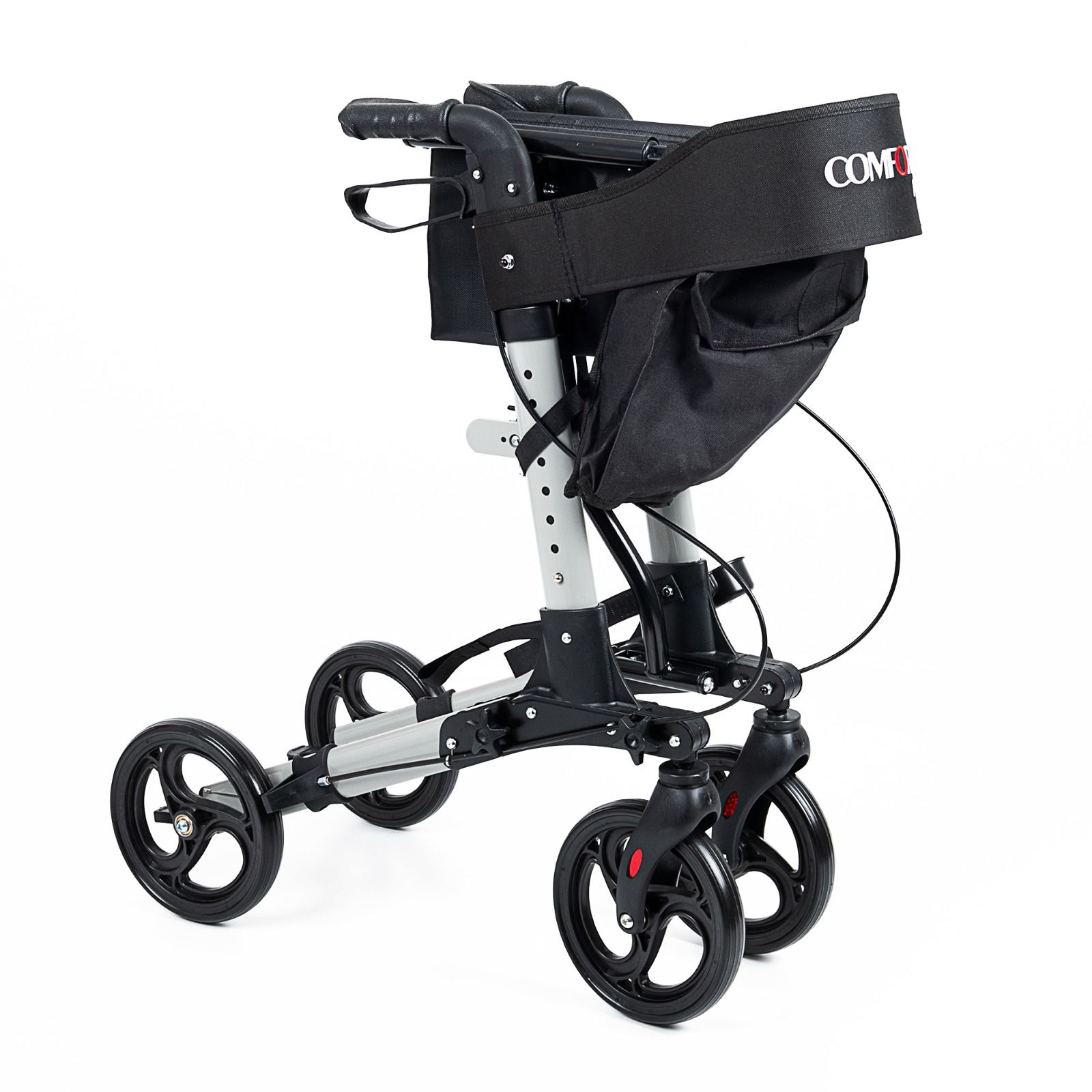 Comfort Plus DM-9102 Gümüş Lüx Alüminyum Rolatör Yürüteç Katlanabilir, Seyahat Ve Uçuş Için, Yüksekliği Ayarı Baston Tutucu