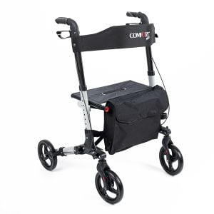 Comfort Plus DM-9102 Gümüş Lüx Alüminyum Rolatör Yürüteç Katlanabilir, Seyahat Ve Uçuş Için, Yüksekliği Ayarı Baston Tutucu
