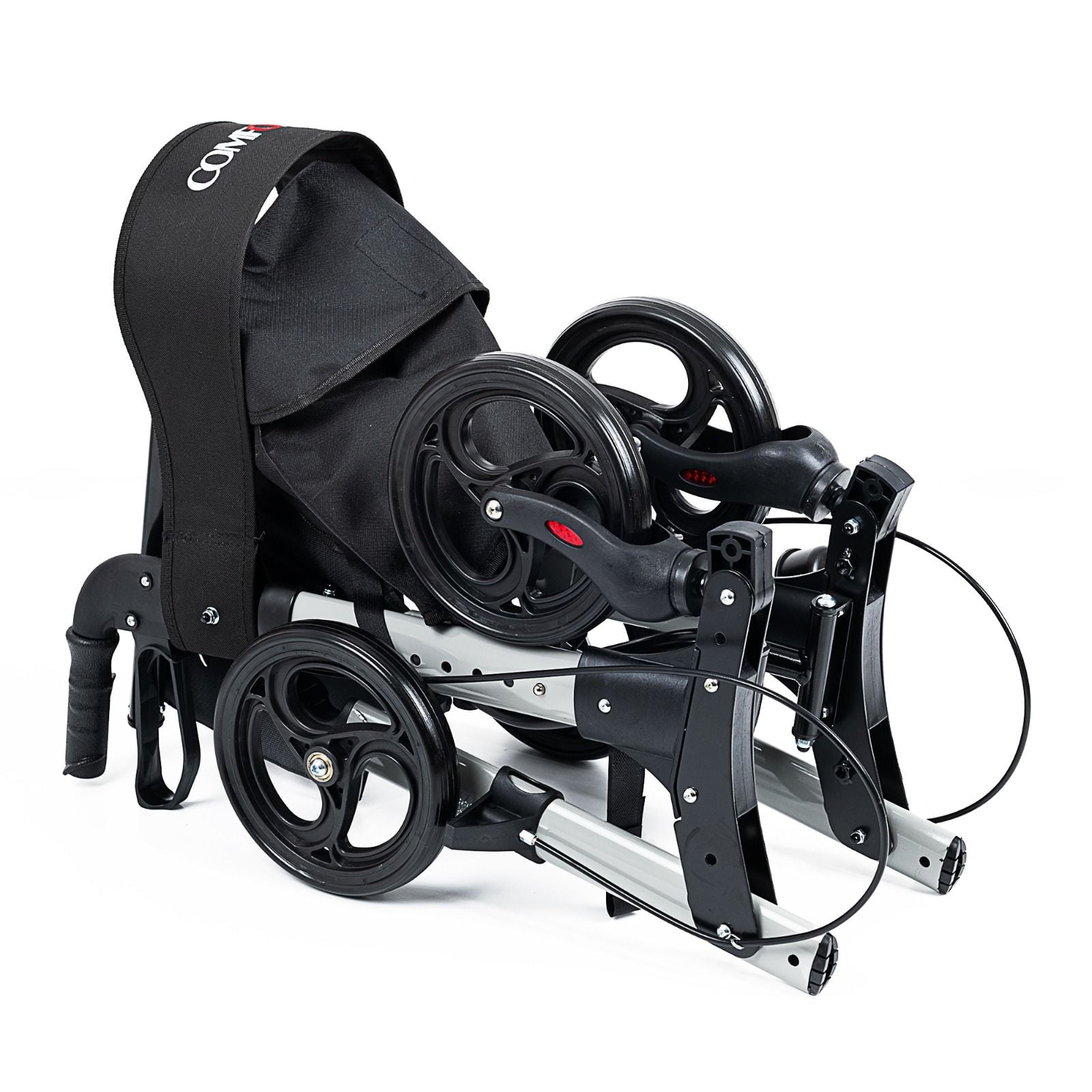 Comfort Plus DM-9102 Gümüş Lüx Alüminyum Rolatör Yürüteç Katlanabilir, Seyahat Ve Uçuş Için, Yüksekliği Ayarı Baston Tutucu