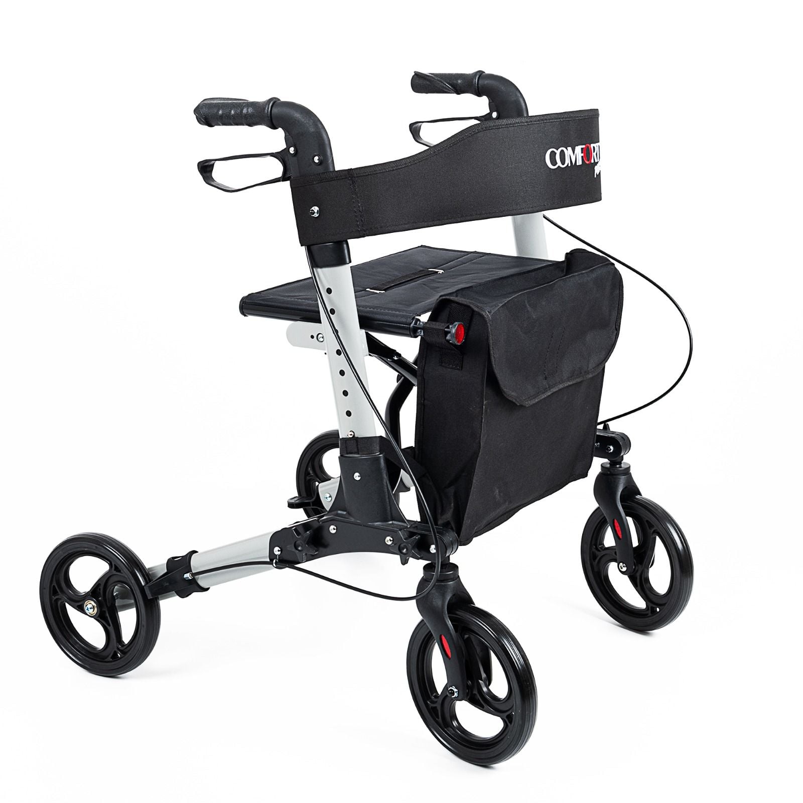Comfort Plus DM-9102 Gümüş Lüx Alüminyum Rolatör Yürüteç Katlanabilir, Seyahat Ve Uçuş Için, Yüksekliği Ayarı Baston Tutucu
