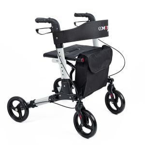 Comfort Plus DM-9102 Gümüş Lüx Alüminyum Rolatör Yürüteç Katlanabilir, Seyahat Ve Uçuş Için, Yüksekliği Ayarı Baston Tutucu