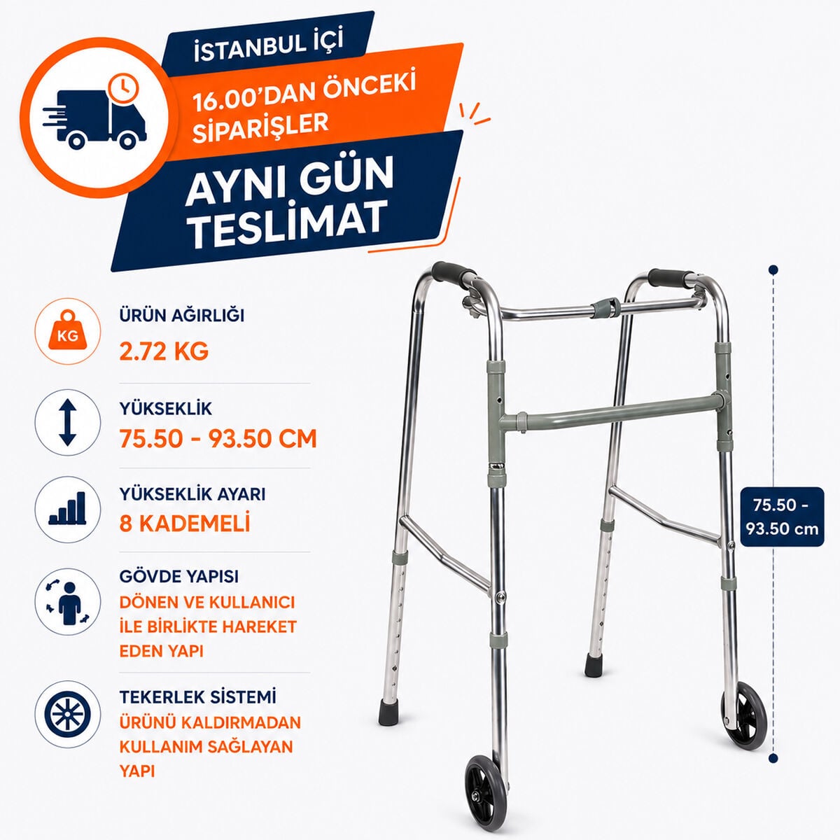 P551 Tekerlekli Walker | Tekerlekli, Katlanabilir ve Hareketli Gövdeli Pratik Walker