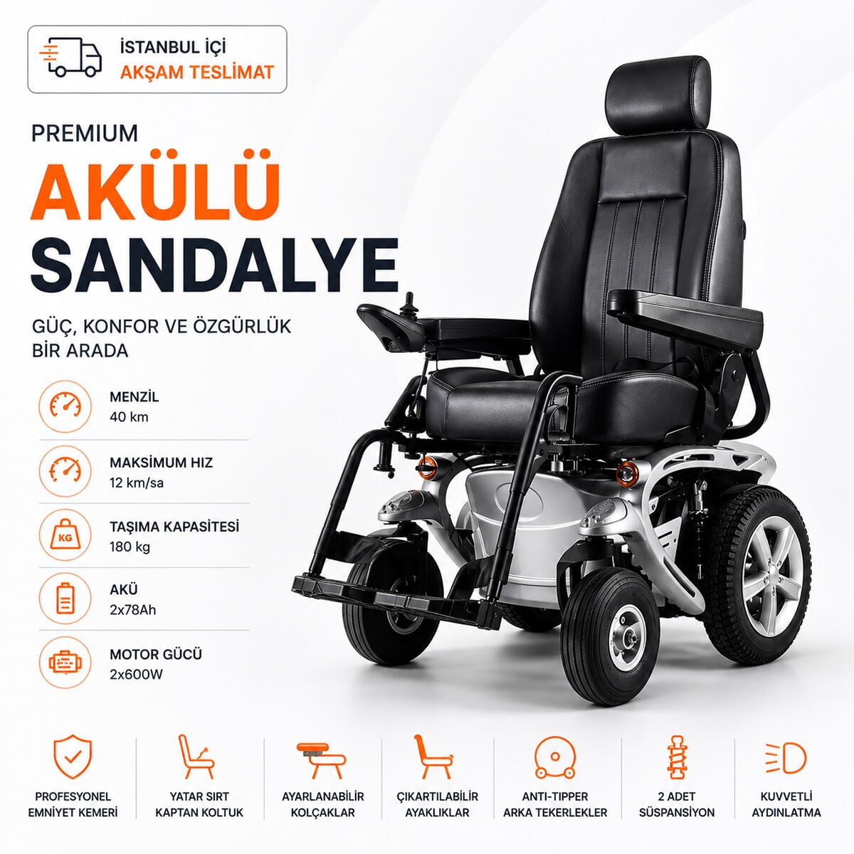 P288 Elektrikli Ayak Kalkar ve Sırt Yatar Akülü Sandalye Arazi tip akülü sandalye