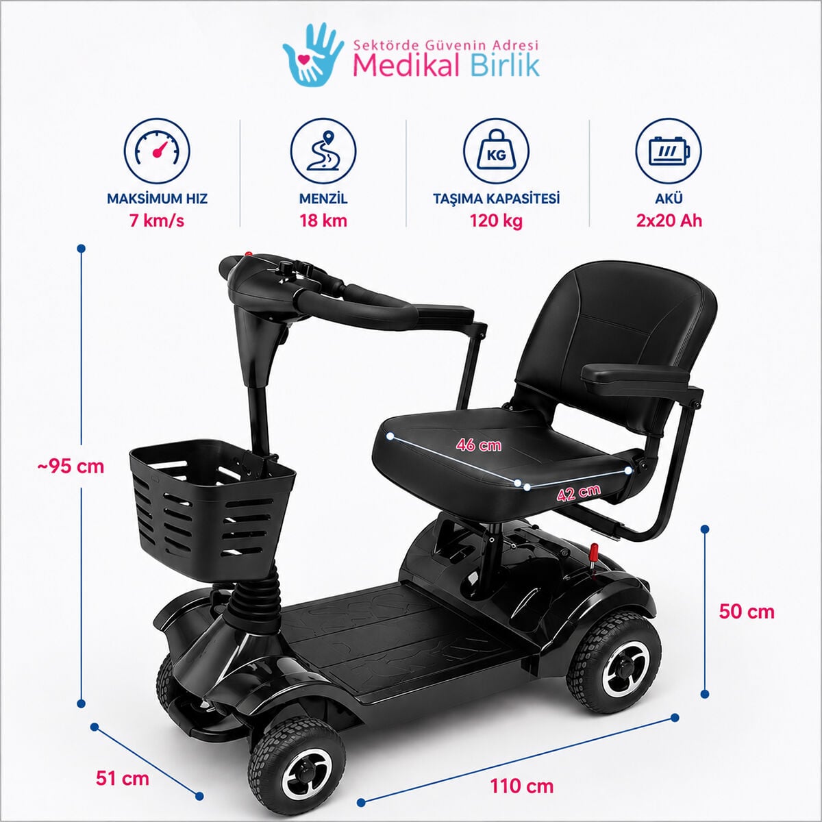 P401 Akülü Tekerlekli Sandalye Engelli Aracı | Kompakt, Hafif ve Şehir İçi Kullanıma Uygun 4 Tekerlekli Scooter