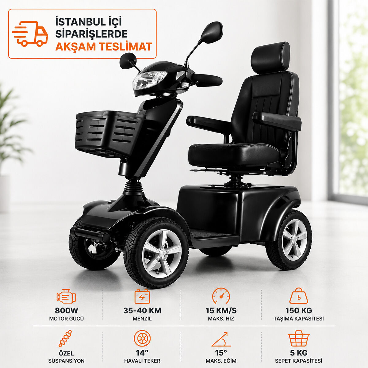 P402 Akülü Tekerlekli Sandalye Engelli Aracı | Güçlü Motoru ve 35-40 km Menziliyle 4 Tekerlekli Scooter