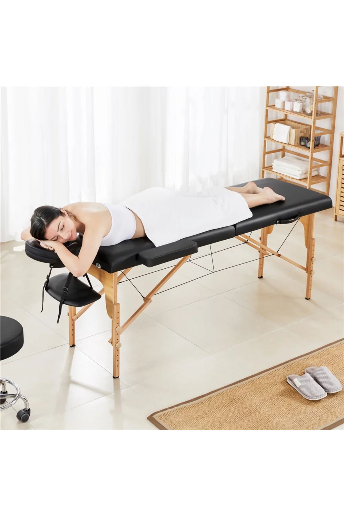 COMFORT İthal Lüx Ahşap Katlanabilir Çanta Tipi Masaj Masası Siyah